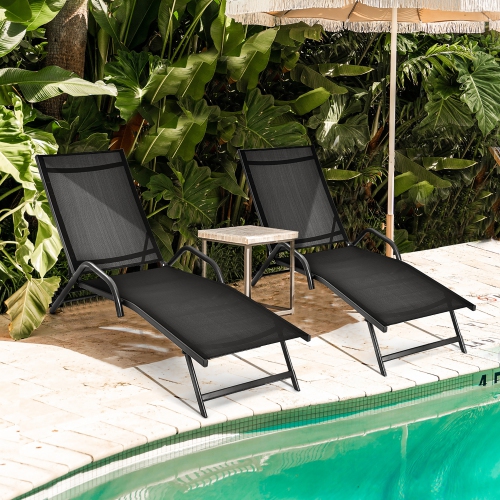 Costway 2PCS Patio Lounge&nbsp;Chairs Chaise Recliner 5-Position Back Adjust Armrest