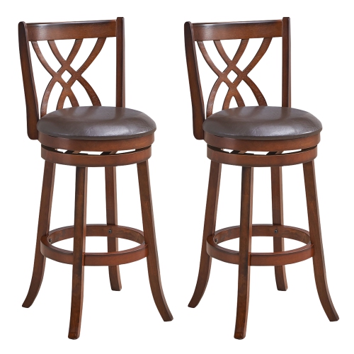 Costway Set of 2 Swivel Bar Stools Bar Height Dining Pub Chairs with Rubber Wood Legs