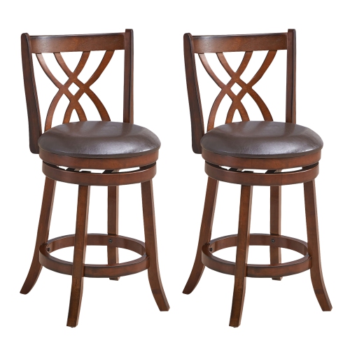 COSTWAY  Set Of 2 Swivel Bar Stools Counter Height Dining Pub Chairs With Rubber Wood Legs