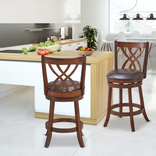 Costway Set of 2 Swivel Bar Stools Counter Height Dining Pub Chairs with Rubber Wood Legs
