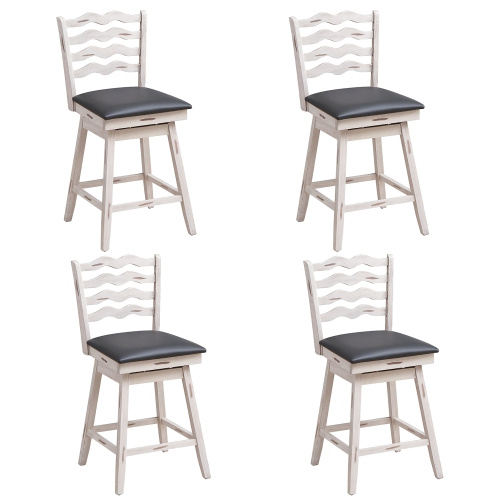 COSTWAY  Set Of 4 Swivel Bar Stools Counter Height Upholstered Faux Leather Dining Chair