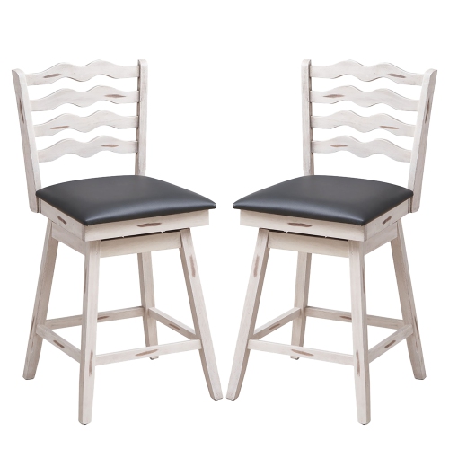 COSTWAY  Set Of 2 Swivel Bar Stools Counter Height Upholstered Faux Leather Dining Chair