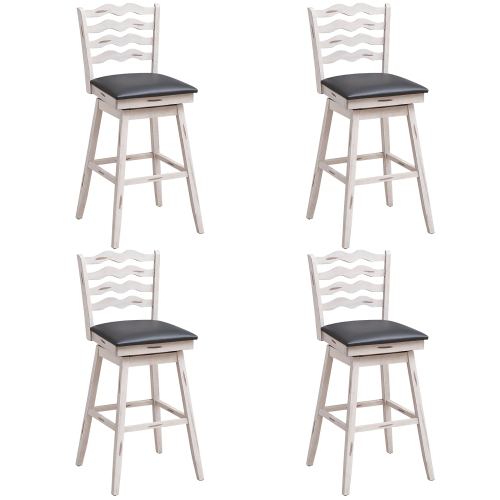 COSTWAY  Set Of 4 Swivel Bar Stools Bar Height Upholstered Faux Leather Dining Chairs