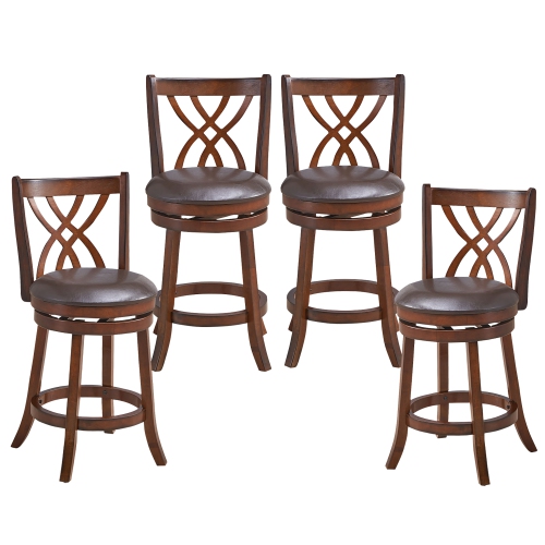 Costway Set of 4 Swivel Bar Stools Counter Height Dining Pub Chairs with Rubber Wood Legs