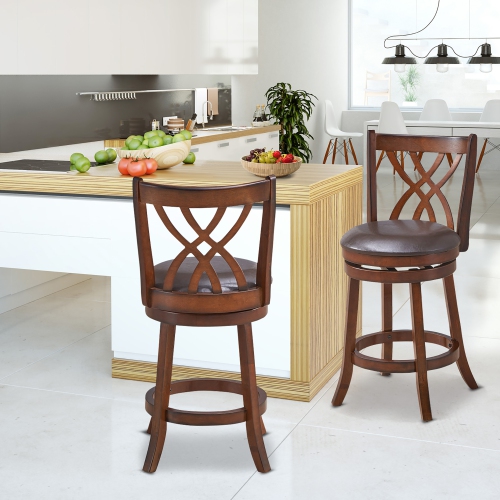 Costway Set of 4 Swivel Bar Stools Counter Height Dining Pub Chairs with Rubber Wood Legs