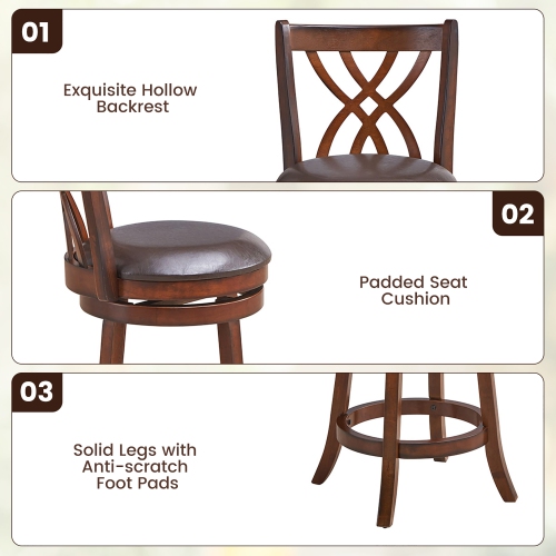 Costway Set of 4 Swivel Bar Stools Counter Height Dining Pub Chairs with Rubber Wood Legs