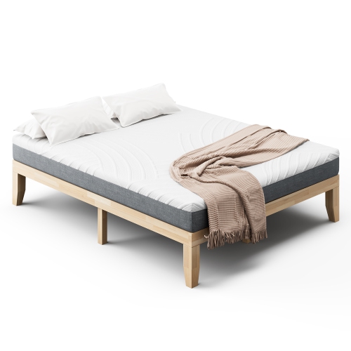 Costway Queen Size Wood Bed Frame & 8" Foam Mattress Set CertiPUR-US Certified Natural/Espresso