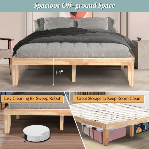 Costway Queen Size Wood Bed Frame & 8" Foam Mattress Set CertiPUR-US Certified Natural/Espresso