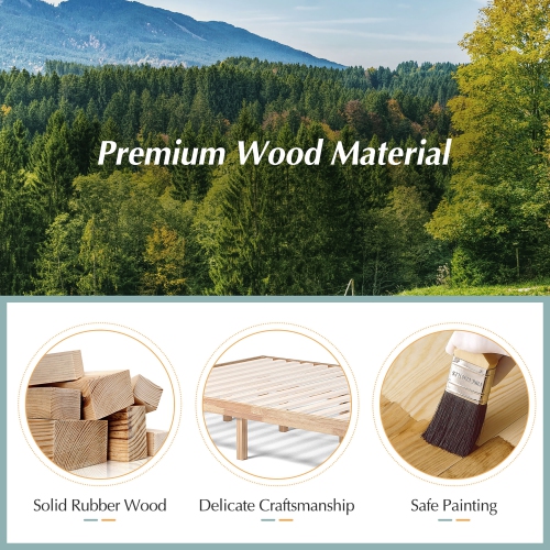 Costway Queen Size Wood Bed Frame & 8" Foam Mattress Set CertiPUR-US Certified Natural/Espresso