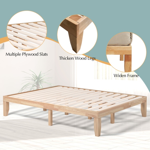 Costway Queen Size Wood Bed Frame & 8" Foam Mattress Set CertiPUR-US Certified Natural/Espresso