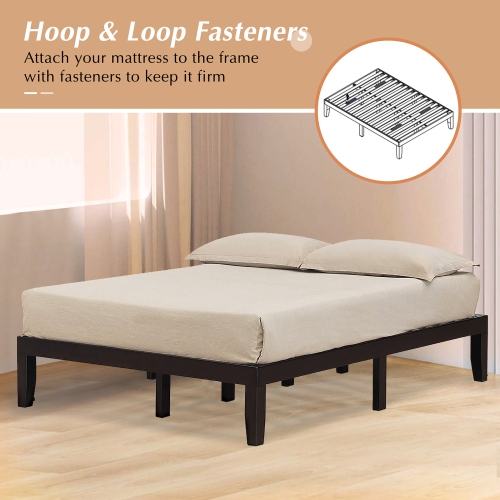 Costway Queen Size Wood Bed Frame & 8" Foam Mattress Set CertiPUR-US Certified