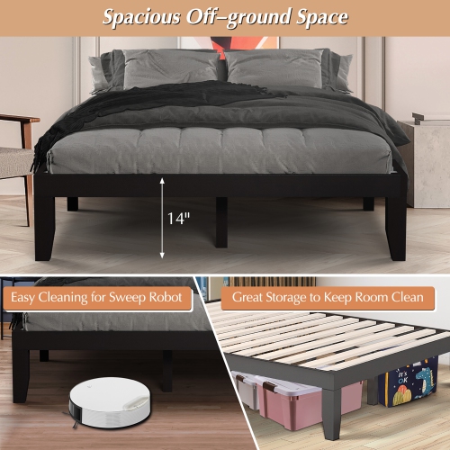 Costway Queen Size Wood Bed Frame & 8" Foam Mattress Set CertiPUR-US Certified