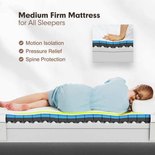 Costway Queen Size Wood Bed Frame & 8" Foam Mattress Set CertiPUR-US Certified