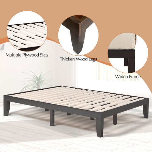 Costway Queen Size Wood Bed Frame & 8" Foam Mattress Set CertiPUR-US Certified