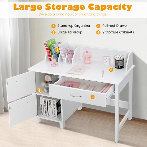 Costway Kids Wooden Study Desk & Chair Writing Table w/Drawer Storage Cabinet