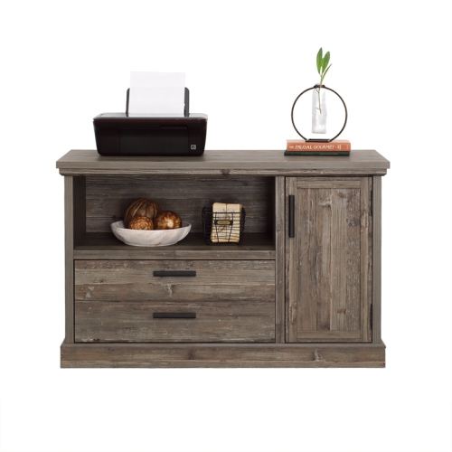 Sauder Aspen Post Engineered Wood Credenza in Pebble Pine/Brown