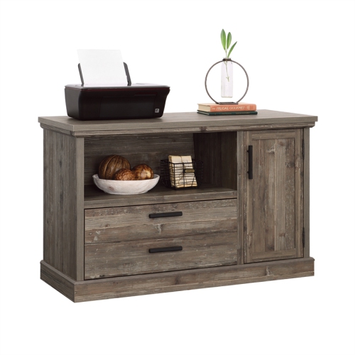 Sauder Aspen Post Engineered Wood Credenza in Pebble Pine/Brown