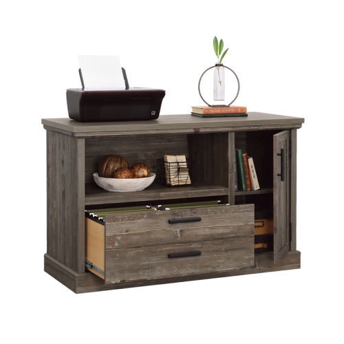 Sauder Aspen Post Engineered Wood Credenza in Pebble Pine/Brown