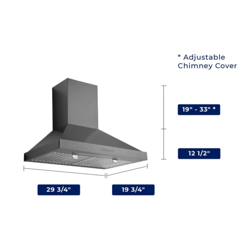Hauslane 30" Wall Mounted Black Stainless Steel Range Hood