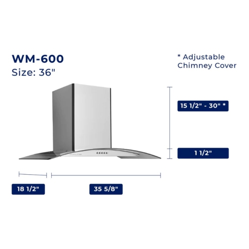 Hauslane 36" Chef Convertible Wall Mounted Range Hood