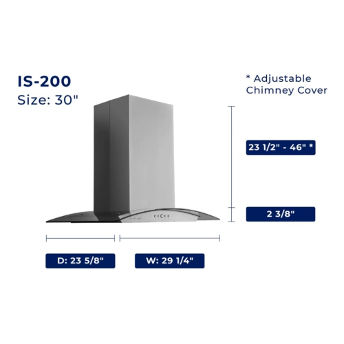 Hauslane 30" Chef Convertible Island Range Hood