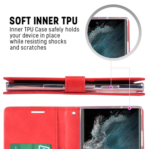 TopSave Goospery BLUEMOON Card Slot w/Magnetic Clip Leather Folio Wallet Flip For Samsung Galaxy S23 Ultra 6.8" 5G, Red