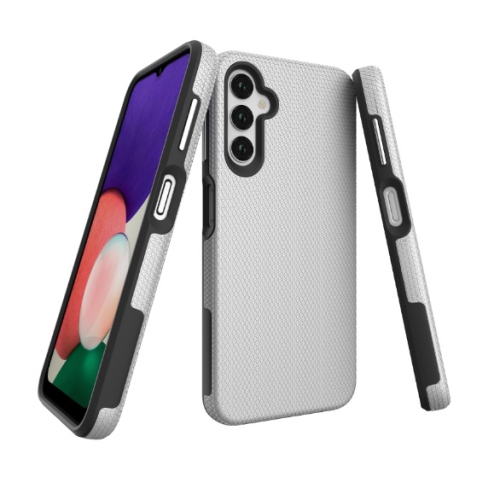 TopSave Triangle Pattern PC Back+Inner TPU Dual Layer Hybrid Rugged Armor Case For Samsung Galaxy A14 6.6" 5G, Silver