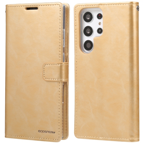 TopSave Goospery BLUEMOON Card Slot w/Magnetic Clip Leather Folio Wallet Flip For Samsung Galaxy S23 Ultra 6.8" 5G, Gold
