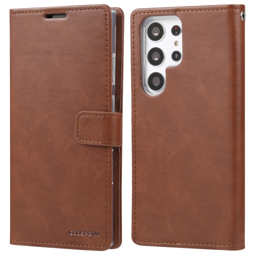 TopSave Goospery BLUEMOON Card Slot w/Magnetic Clip Leather Folio Wallet Flip For Samsung Galaxy S23 Ultra 6.8" 5G, Brown