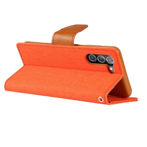 TopSave Goospery CANVAS Card Slot w/Magnetic Clip Denim Cloth Folio Wallet Flip For Samsung Galaxy S23 Plus 6.6" 5G, Orange