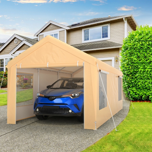 Gymax 10x20 ft Heavy-Duty Steel Carport Car Canopy Shelter Sidewalls Tent Garage