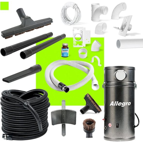 Allegro Compact and Powerful RV Central Vacuum System with Utility Garage Car Kit and 1 Inlet Installation Kit