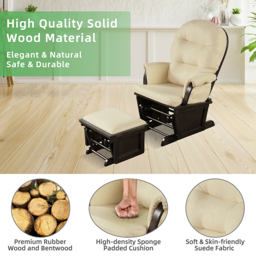Gymax Wood Glider & Ottoman Cushion Set Baby Nursery Rocking Chair