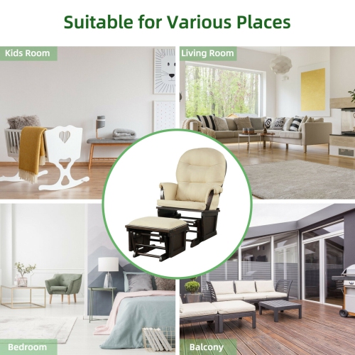 Gymax Wood Glider & Ottoman Cushion Set Baby Nursery Rocking Chair