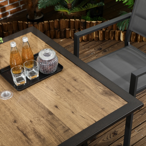 Outsunny 37" Garden Outdoor Dining Table for 4, Square Patio Table with Umbrella Hole, Plastic Board Tabletop for Backyard, Poolside, Mixed Brown