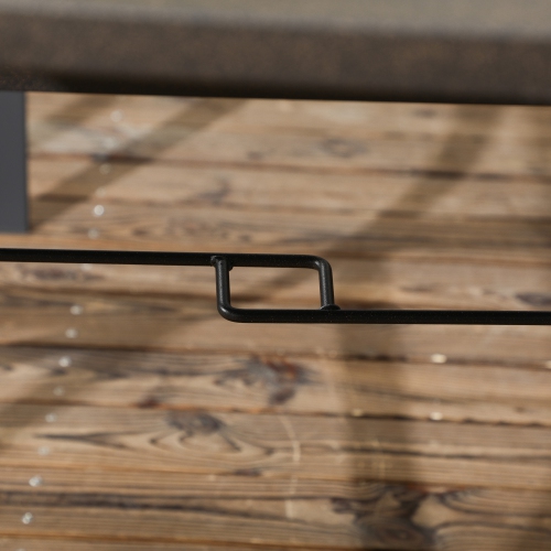 Outsunny 37" Garden Outdoor Dining Table for 4, Square Patio Table with Umbrella Hole, Plastic Board Tabletop for Backyard, Poolside, Mixed Brown