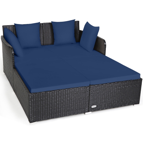Costway Outdoor Patio Rattan Daybed Pillows Cushioned Sofa Furniture