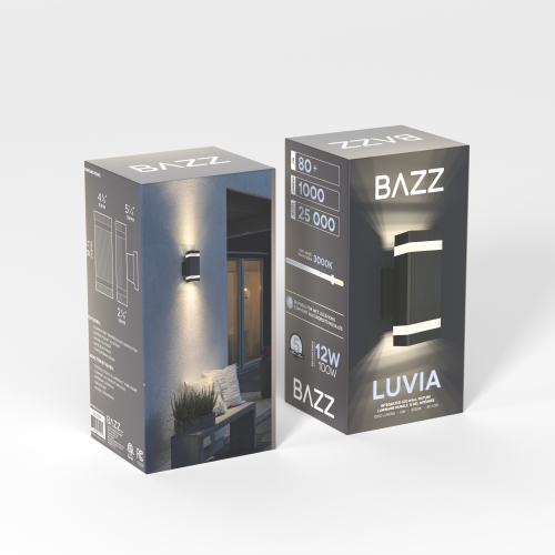 BAZZ W83120BK Luvia Outdoor LED Wall Light 12W 3000K 80+CRI