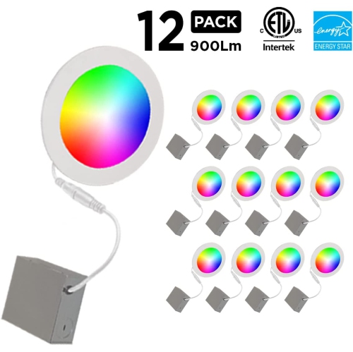 BAZZ  Smart Home 6-In Wi-Fi RGB Tunable Slim Disk Led Recessed Light Kit (12-Pack), White, Sldsk6RGBtnwwfx12