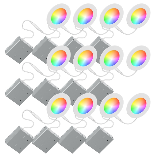 BAZZ Smart Home 6-in Wi-Fi RGB Tunable Slim Disk LED Recessed Light Kit, White, SLDSK6RGBTNWWFX12