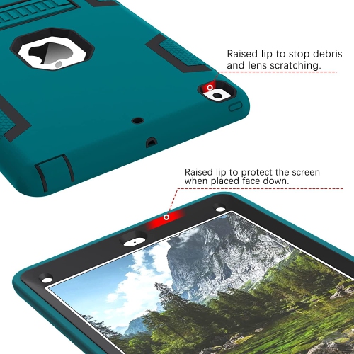 B iPad Air 2 Case, iPad Case Air 2, Three Layer Heavy Duty Hybrid Hard PC Soft Silicone Bumper Rugged Shockproof Kickstand Full Body Protective Kids