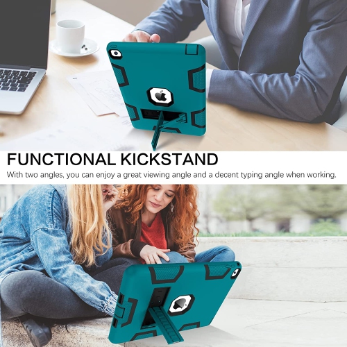 B iPad Air 2 Case, iPad Case Air 2, Three Layer Heavy Duty Hybrid Hard PC Soft Silicone Bumper Rugged Shockproof Kickstand Full Body Protective Kids