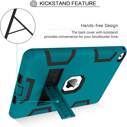B iPad Air 2 Case, iPad Case Air 2, Three Layer Heavy Duty Hybrid Hard PC Soft Silicone Bumper Rugged Shockproof Kickstand Full Body Protective Kids