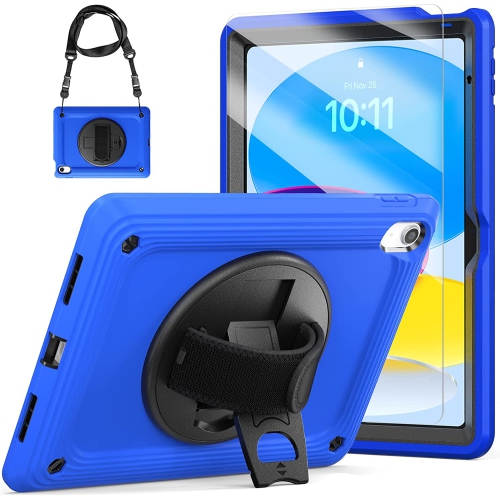 T iPad 10th Generation Case 2022 with Screen Protector Heavy Duty Rugged Case with Pencil Holder Stand for iPad 10th Gen 10.9 Inch, Blue