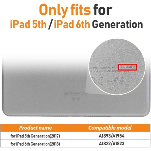 T Case for iPad 6th/5th Generation 9.7 Inch 2018/2017, Heavy-Duty Protective Case with Screen Protector/ Rotating Stand/ Hand/Shoulder Strap for iPad