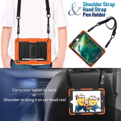 T Case for iPad 6th/5th Generation 9.7 Inch 2018/2017, Heavy-Duty Protective Case with Screen Protector/ Rotating Stand/ Hand/Shoulder Strap for iPad