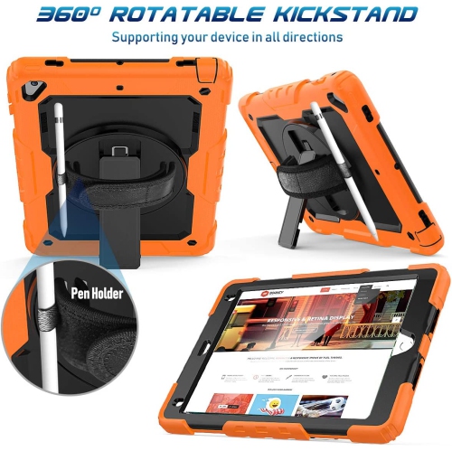 T Case for iPad 6th/5th Generation 9.7 Inch 2018/2017, Heavy-Duty Protective Case with Screen Protector/ Rotating Stand/ Hand/Shoulder Strap for iPad