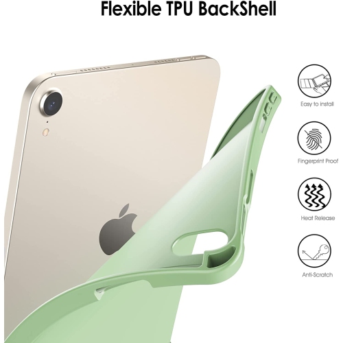 J Case for iPad Mini 6 with Pencil Holder, Support 2nd Pencil Charging, Slim Tablet Cover with Soft TPU Back, Auto Wake/Sleep (Matcha Green)