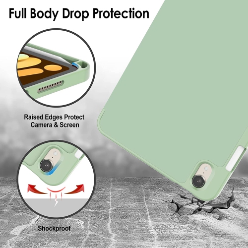 J Case for iPad Mini 6 with Pencil Holder, Support 2nd Pencil Charging, Slim Tablet Cover with Soft TPU Back, Auto Wake/Sleep (Matcha Green)