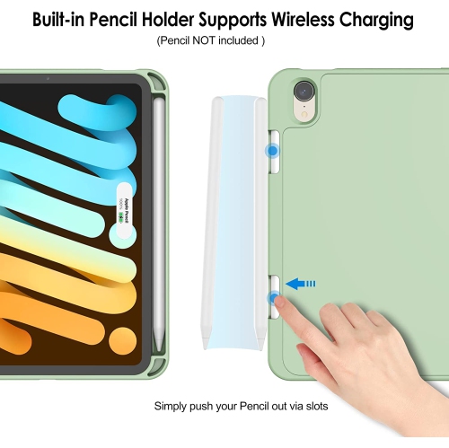 J Case for iPad Mini 6 with Pencil Holder, Support 2nd Pencil Charging, Slim Tablet Cover with Soft TPU Back, Auto Wake/Sleep (Matcha Green)